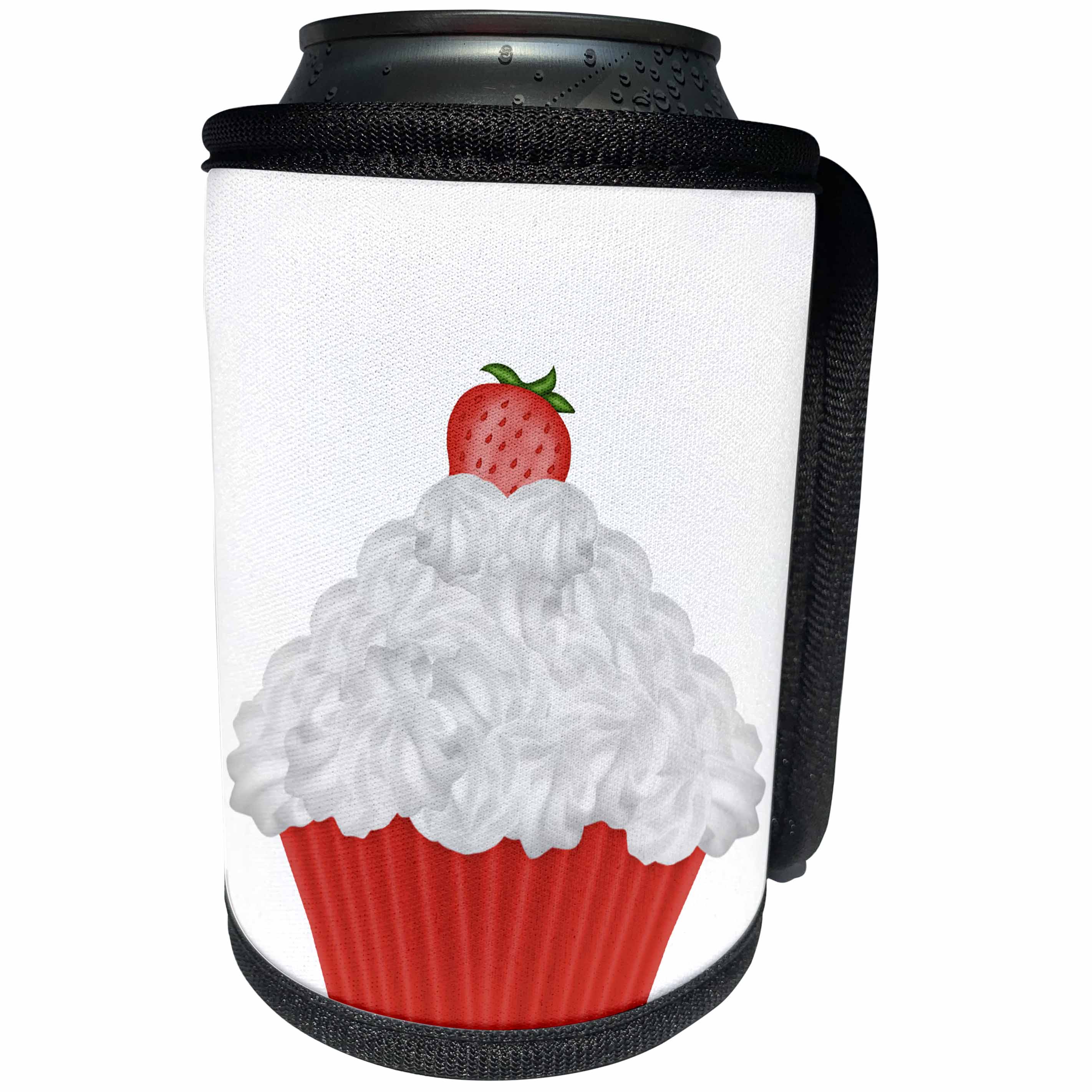 3dRose Anne Marie Baugh - Illustrations - Cute Strawberry and Whipped Cream Cupcake Illustration - Can Cooler Bottle Wrap (cc_267635)