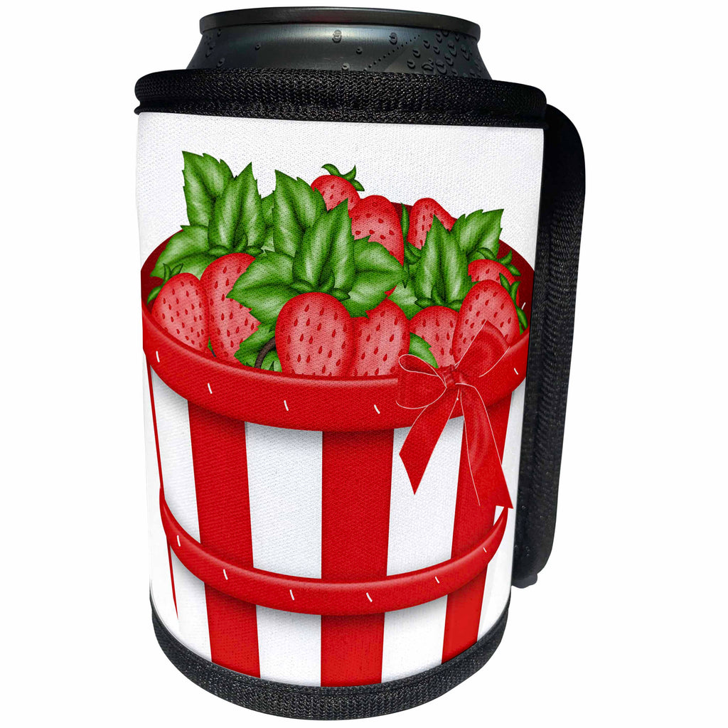 3dRose Anne Marie Baugh - Illustrations - Cute Basket Of Strawberries Illustration - Can Cooler Bottle Wrap (cc_267636)