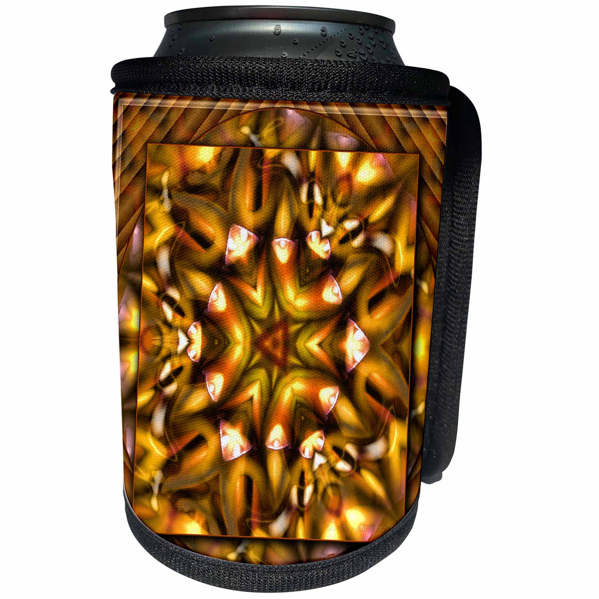 3dRose mimulux Psychedellic Art - MANDALA mandala zen InnerBalance harmony gold yellow orange glowing chakra meditation - Can Cooler Bottle Wrap (cc_26764)