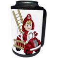 3dRose Anne Marie Baugh - Illustrations - Cute Firetruck With Little Boy Fireman Illustration - Can Cooler Bottle Wrap (cc_267643)