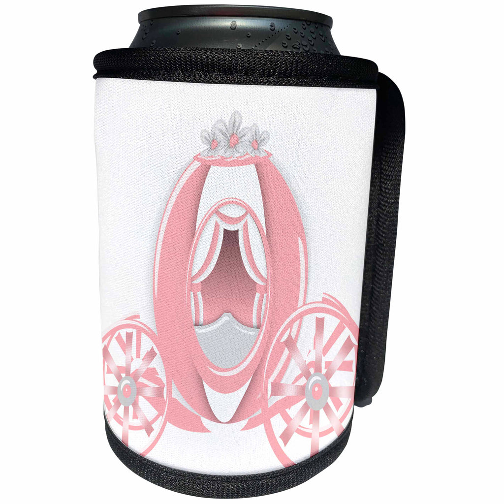 3dRose Anne Marie Baugh - Illustrations - Cute Pink and White Princess Carriage Illustration - Can Cooler Bottle Wrap (cc_267647)