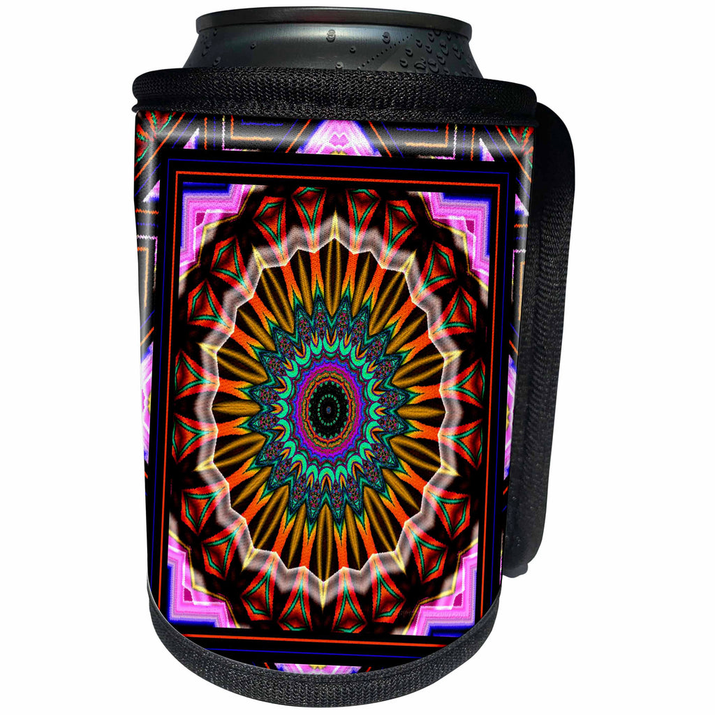 3dRose mimulux Psychedellic Art - MANDALA zen InnerBalance harmony gold yellow orange purple blue glowing chakra meditation - Can Cooler Bottle Wrap (cc_26765)