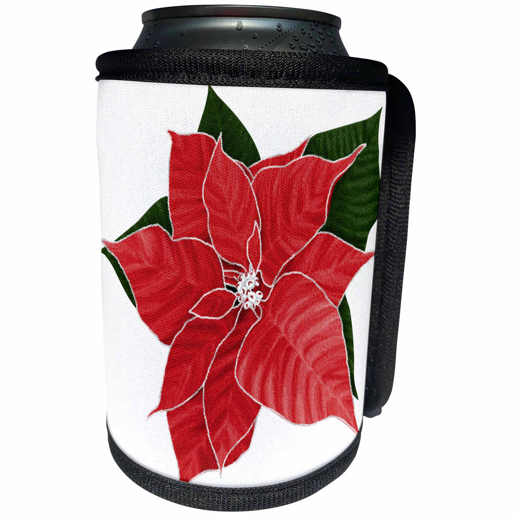 3dRose Anne Marie Baugh - Illustrations - Pretty Red Christmas Poinsettia Illustration - Can Cooler Bottle Wrap (cc_267658)