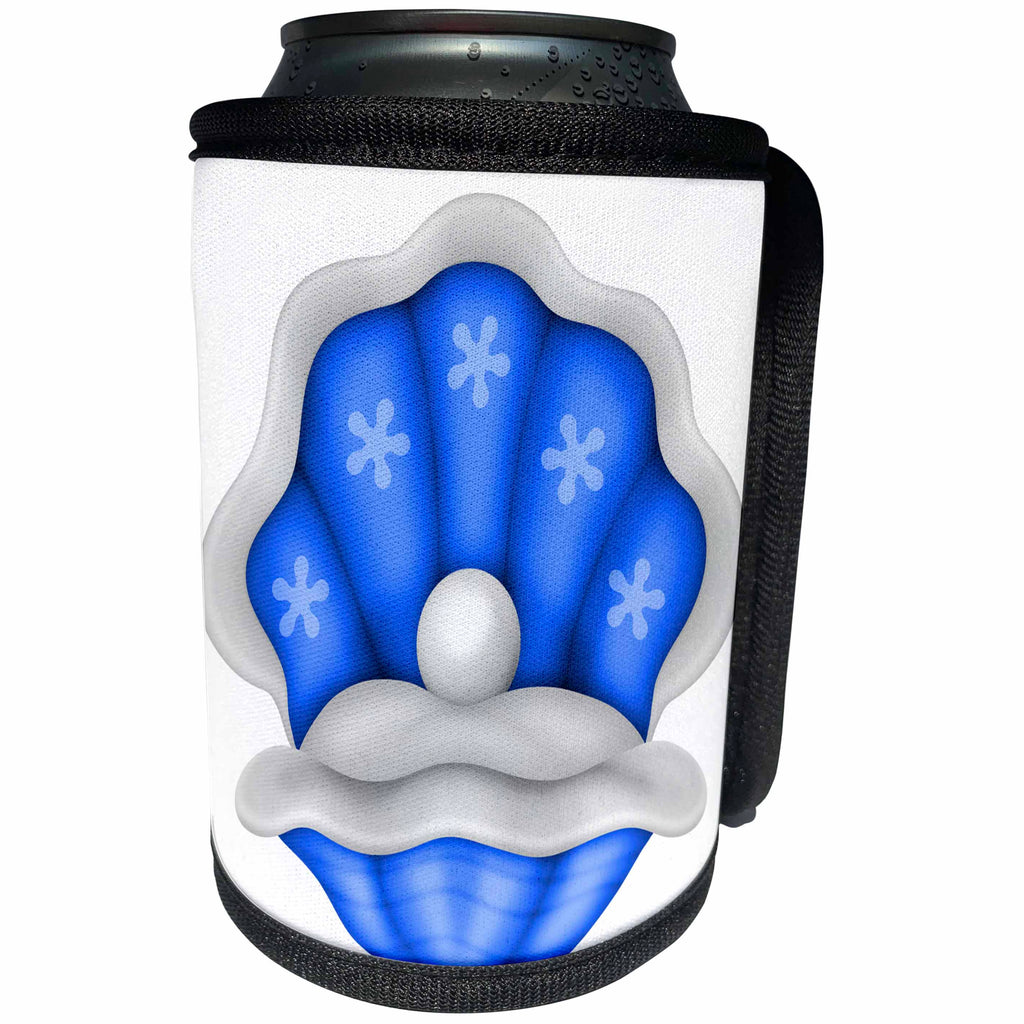 3dRose Anne Marie Baugh - Illustrations - Cute Blue and White Sea Clam With A Pearl Illustration - Can Cooler Bottle Wrap (cc_267662)
