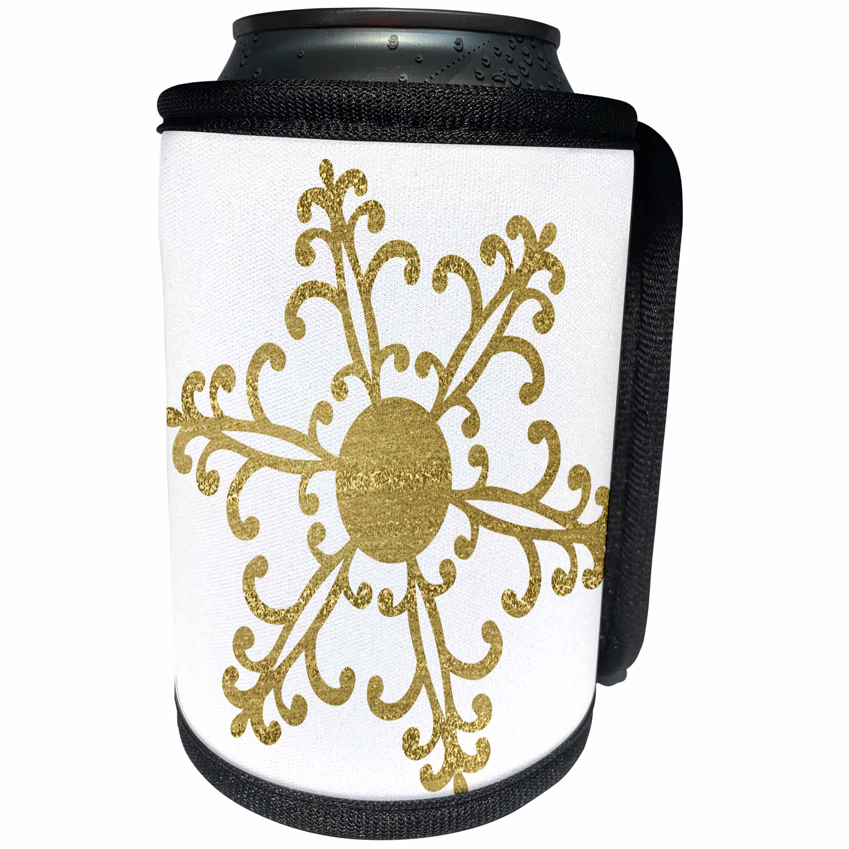 3dRose Anne Marie Baugh - Illustrations - Glam Digital Gold Snowflake Illustration - Can Cooler Bottle Wrap (cc_267671)