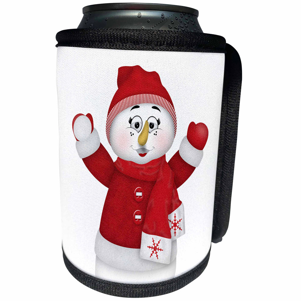 3dRose Anne Marie Baugh - Illustrations - Cute Red and White Snowman Illustration - Can Cooler Bottle Wrap (cc_267674)