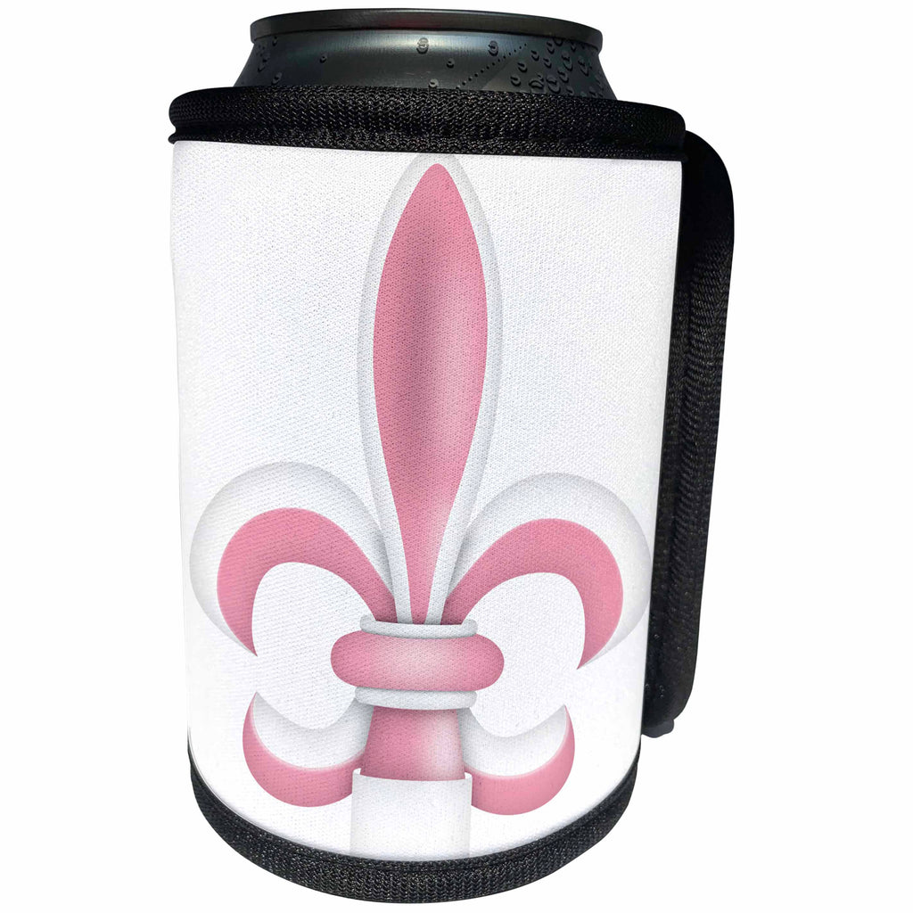 3dRose Anne Marie Baugh - Illustrations - Pink and White Fleur De Lis Illustration - Can Cooler Bottle Wrap (cc_267676)