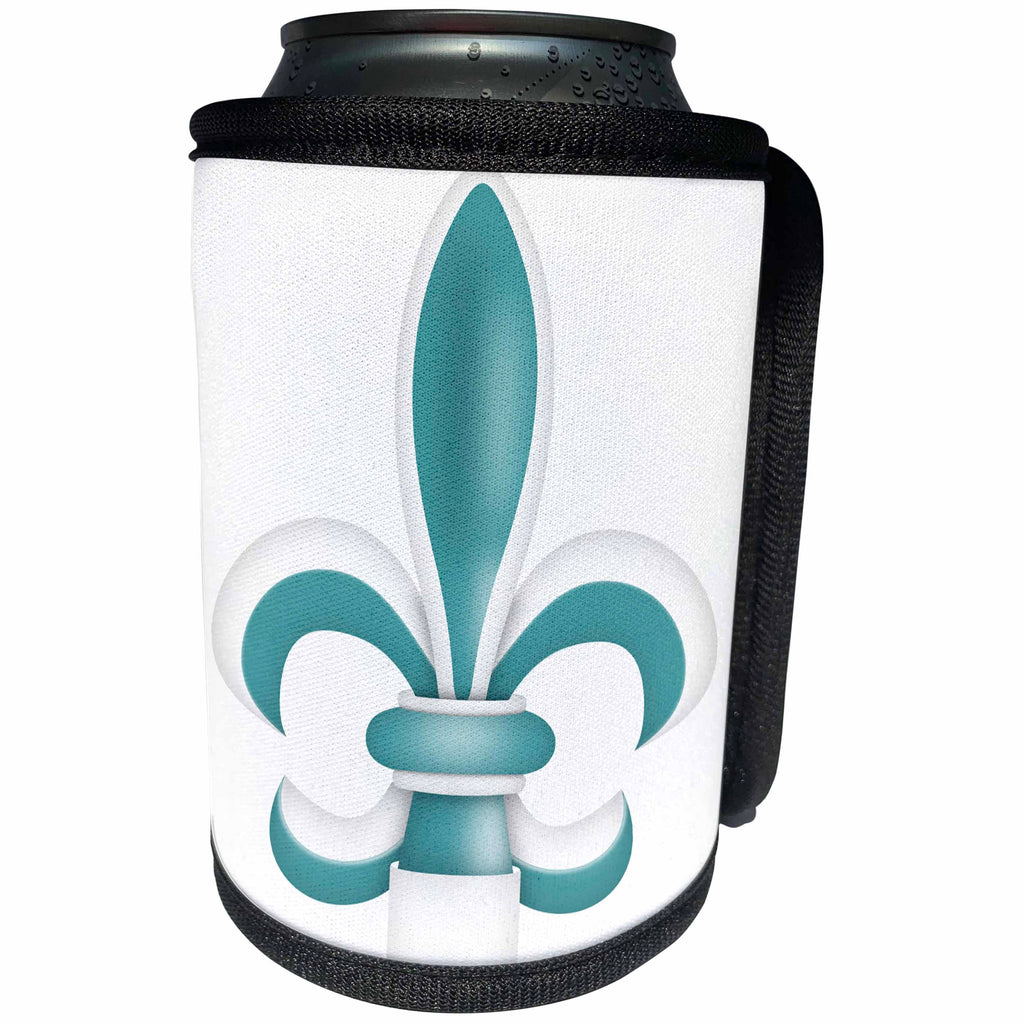 3dRose Anne Marie Baugh - Illustrations - Pretty Blue and White Fleur De Lis Illustration - Can Cooler Bottle Wrap (cc_267679)