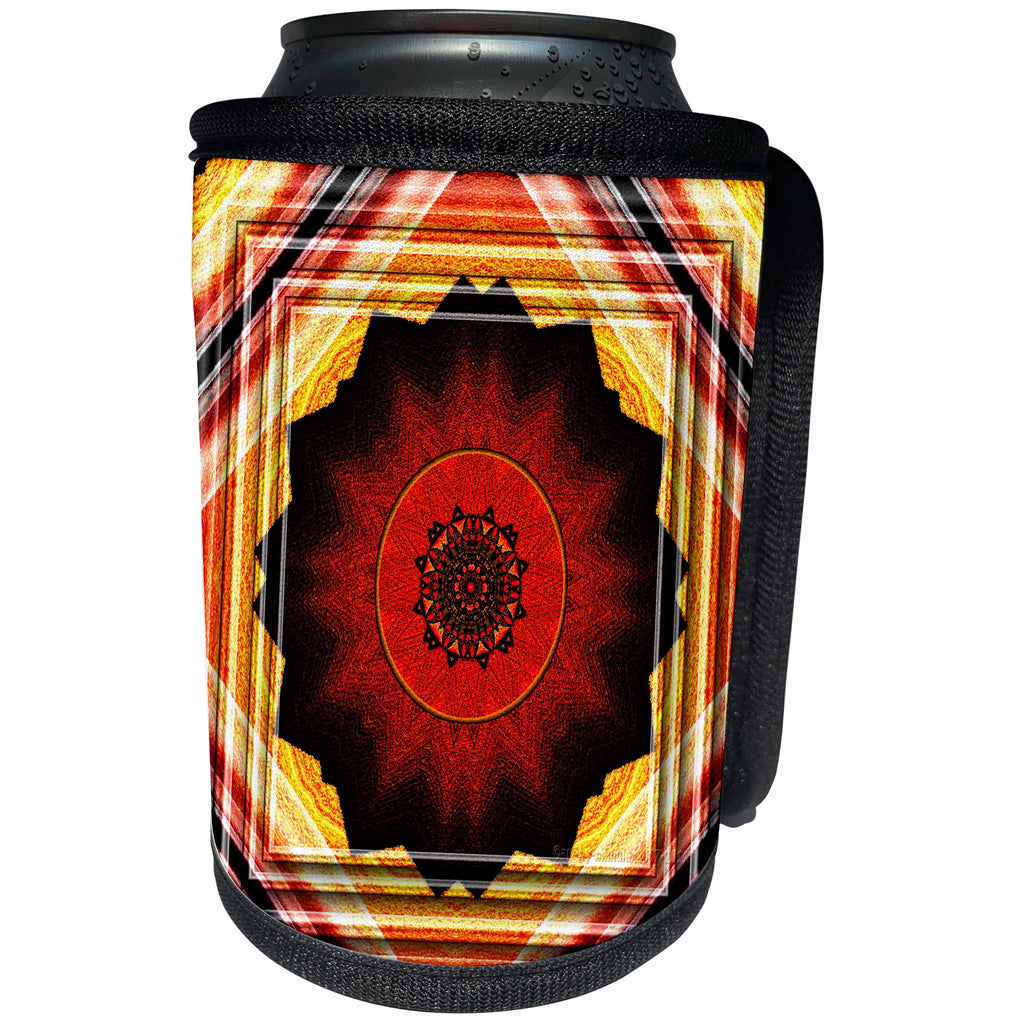 3dRose mimulux Psychedellic Art - MANDALA zen InnerBalance harmony red gold peace energy glowing chakra meditation NewAge - Can Cooler Bottle Wrap (cc_26768)