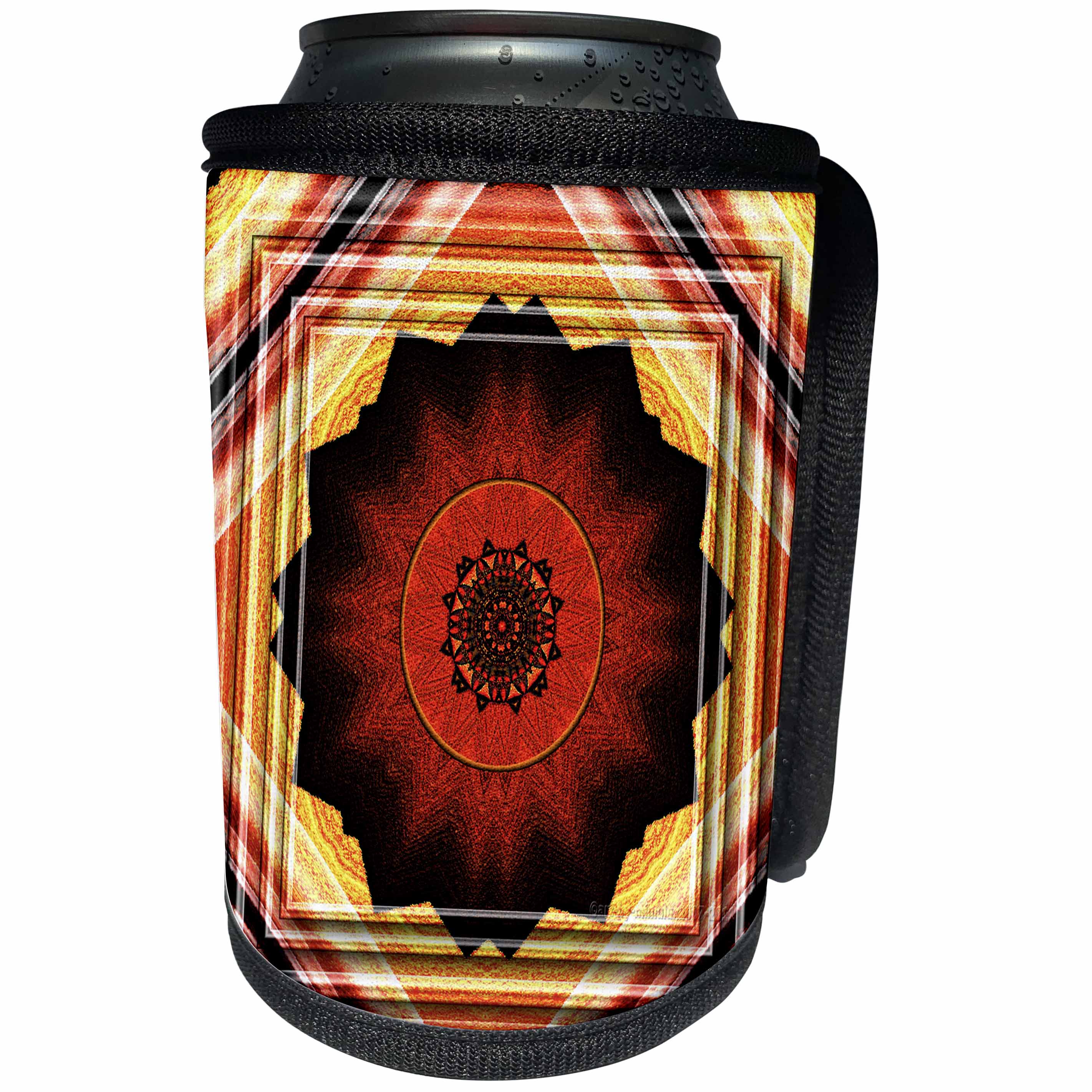 3dRose mimulux Psychedellic Art - MANDALA zen InnerBalance harmony red gold peace energy glowing chakra meditation NewAge - Can Cooler Bottle Wrap (cc_26768)