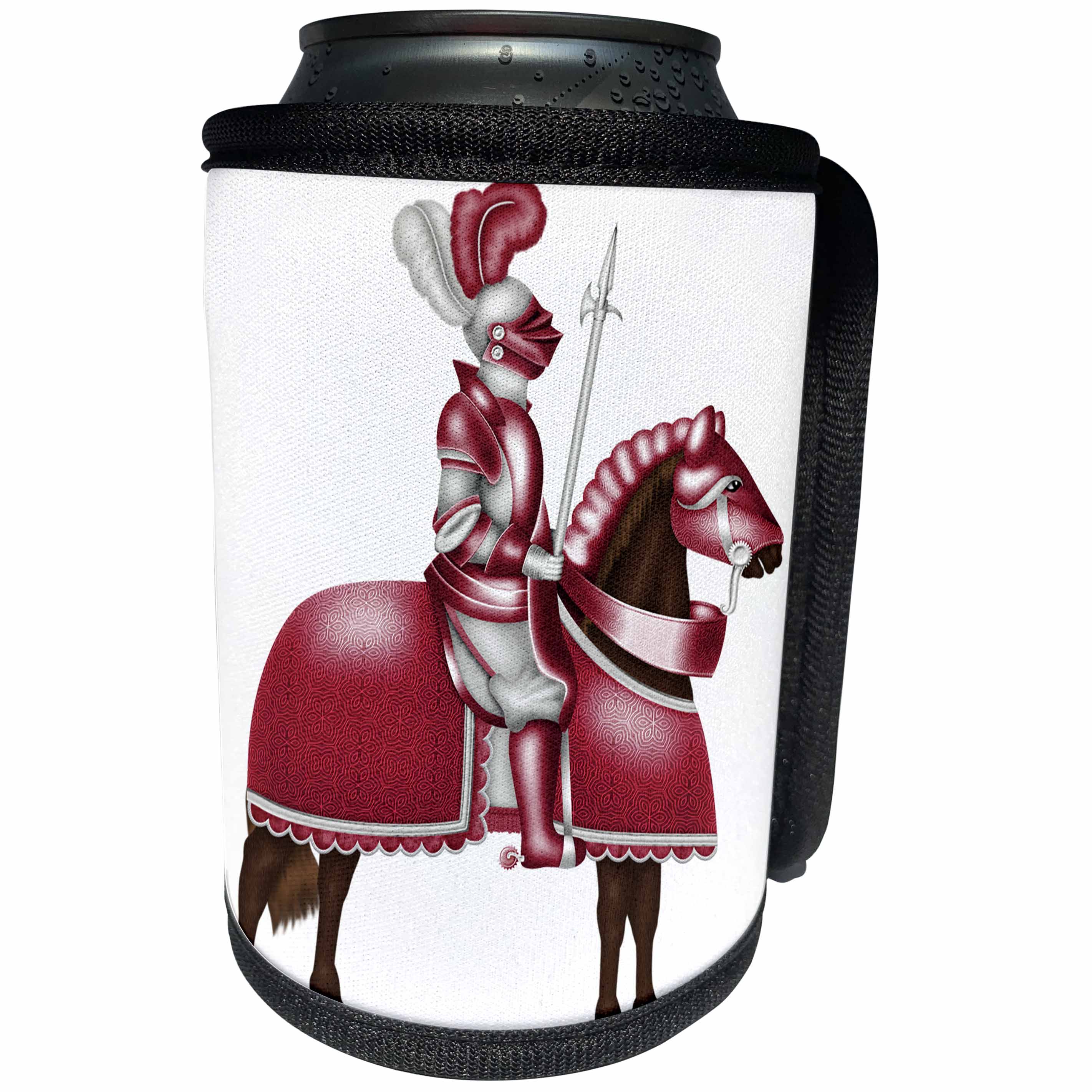 3dRose Anne Marie Baugh - Illustrations - Pink, White, and Brown Knight On A Horse Illustration - Can Cooler Bottle Wrap (cc_267680)