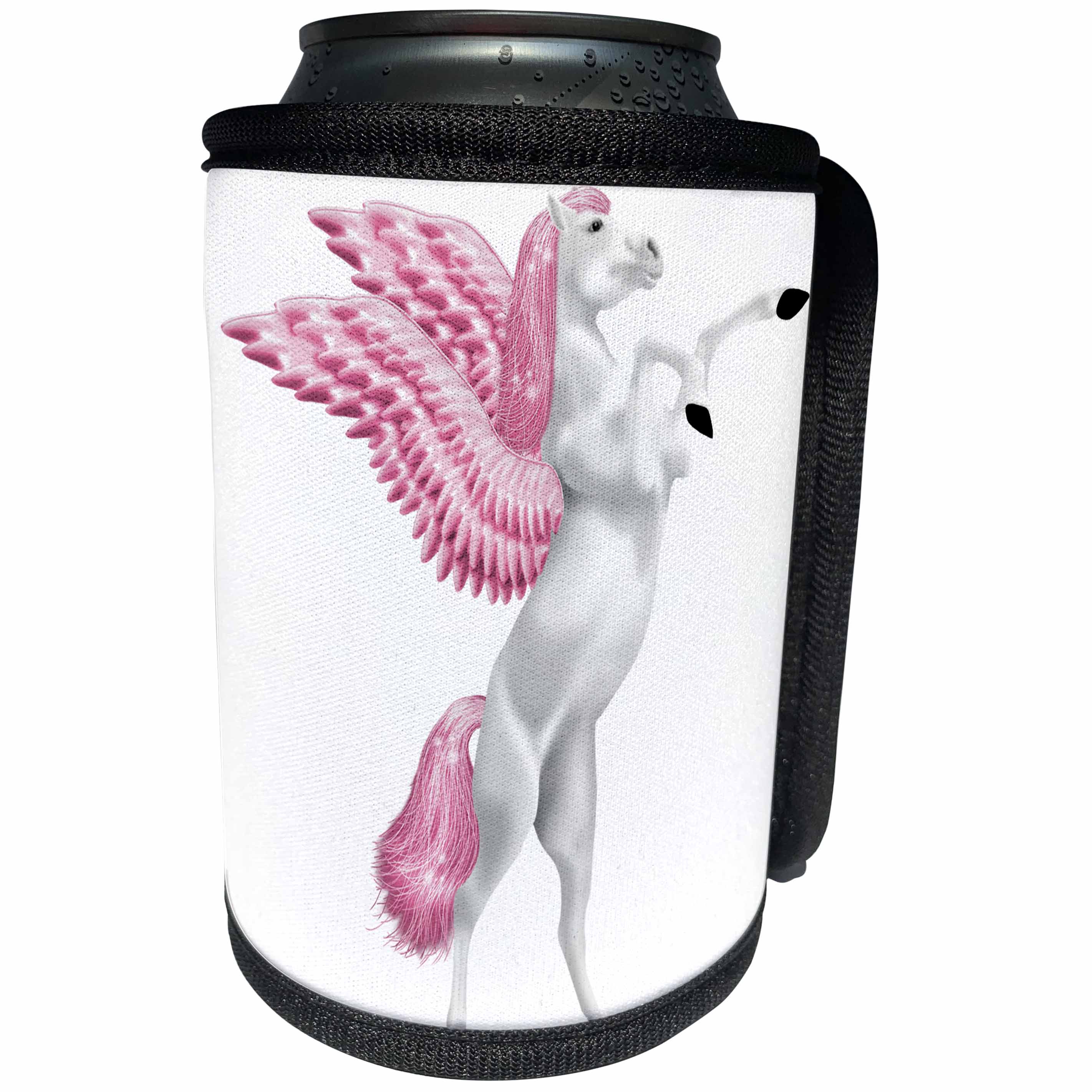 3dRose Anne Marie Baugh - Illustrations - Pink and White Pegasus Horse Illustration - Can Cooler Bottle Wrap (cc_267681)