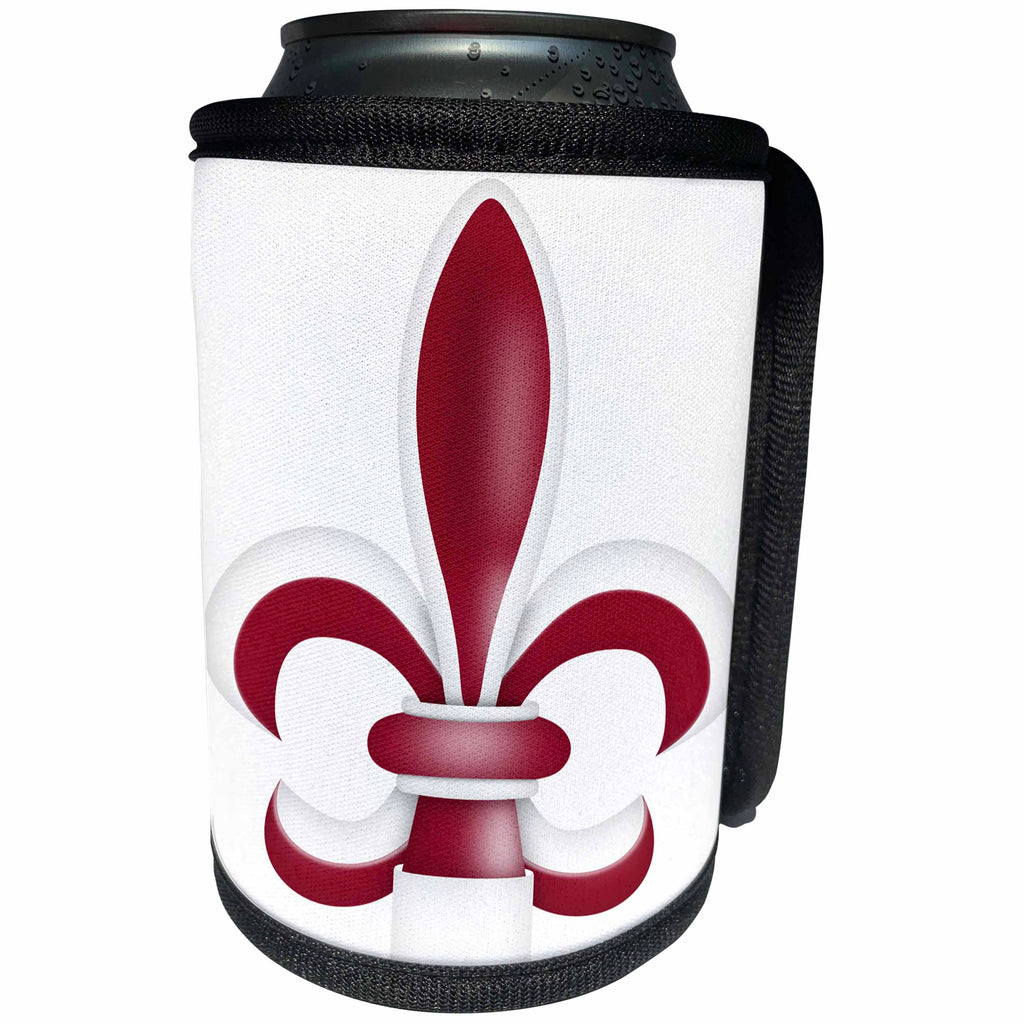 3dRose Anne Marie Baugh - Illustrations - Burgundy and White Fleur De Lis Illustration - Can Cooler Bottle Wrap (cc_267682)