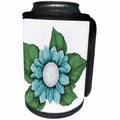 3dRose Anne Marie Baugh - Illustrations - Pretty Light Blue Flower With Green Leaves Illustration - Can Cooler Bottle Wrap (cc_267683)