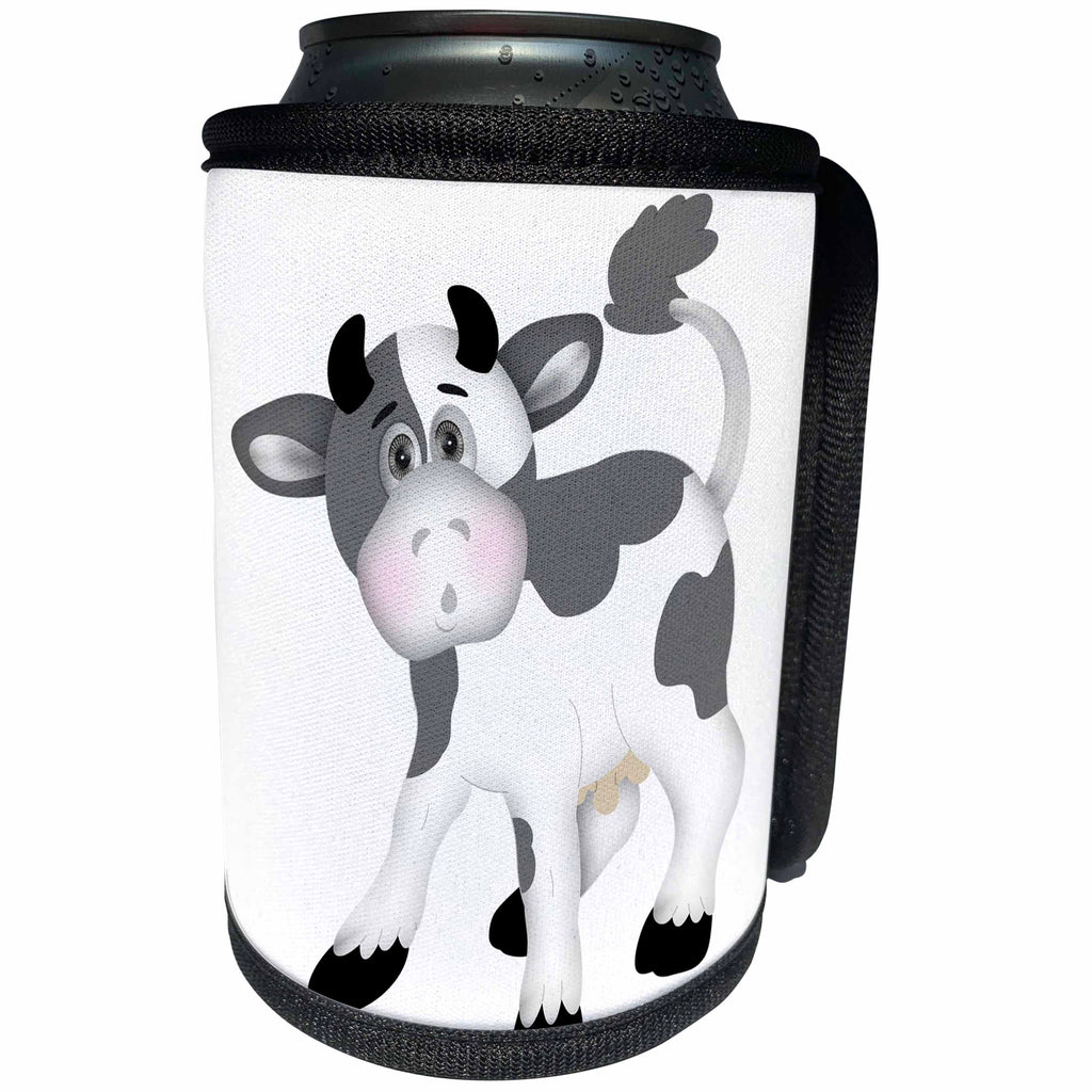 3dRose Anne Marie Baugh - Illustrations - Cute Gray and White Cow Illustration - Can Cooler Bottle Wrap (cc_267684)