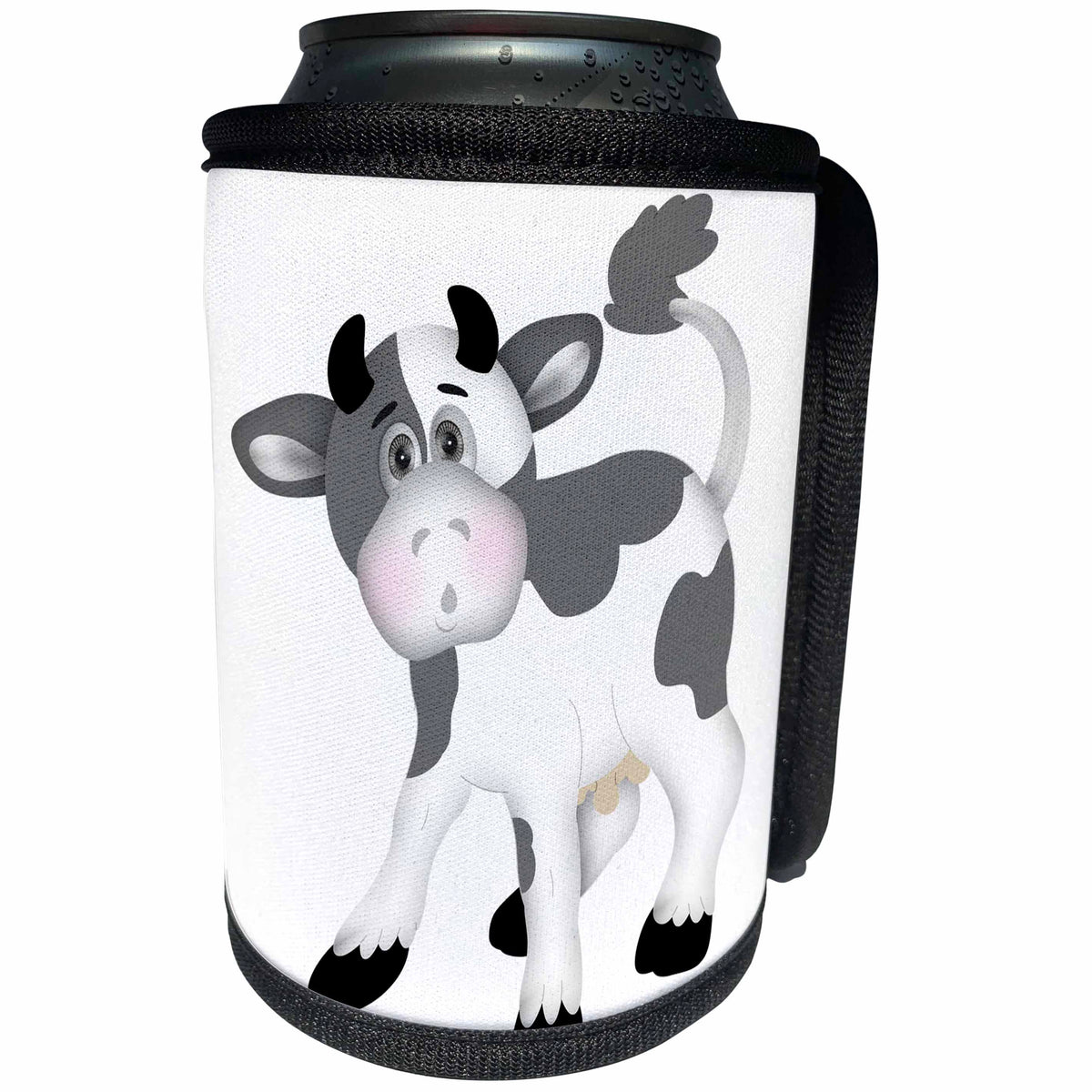 3dRose Anne Marie Baugh - Illustrations - Cute Gray and White Cow Illustration - Can Cooler Bottle Wrap (cc_267684)