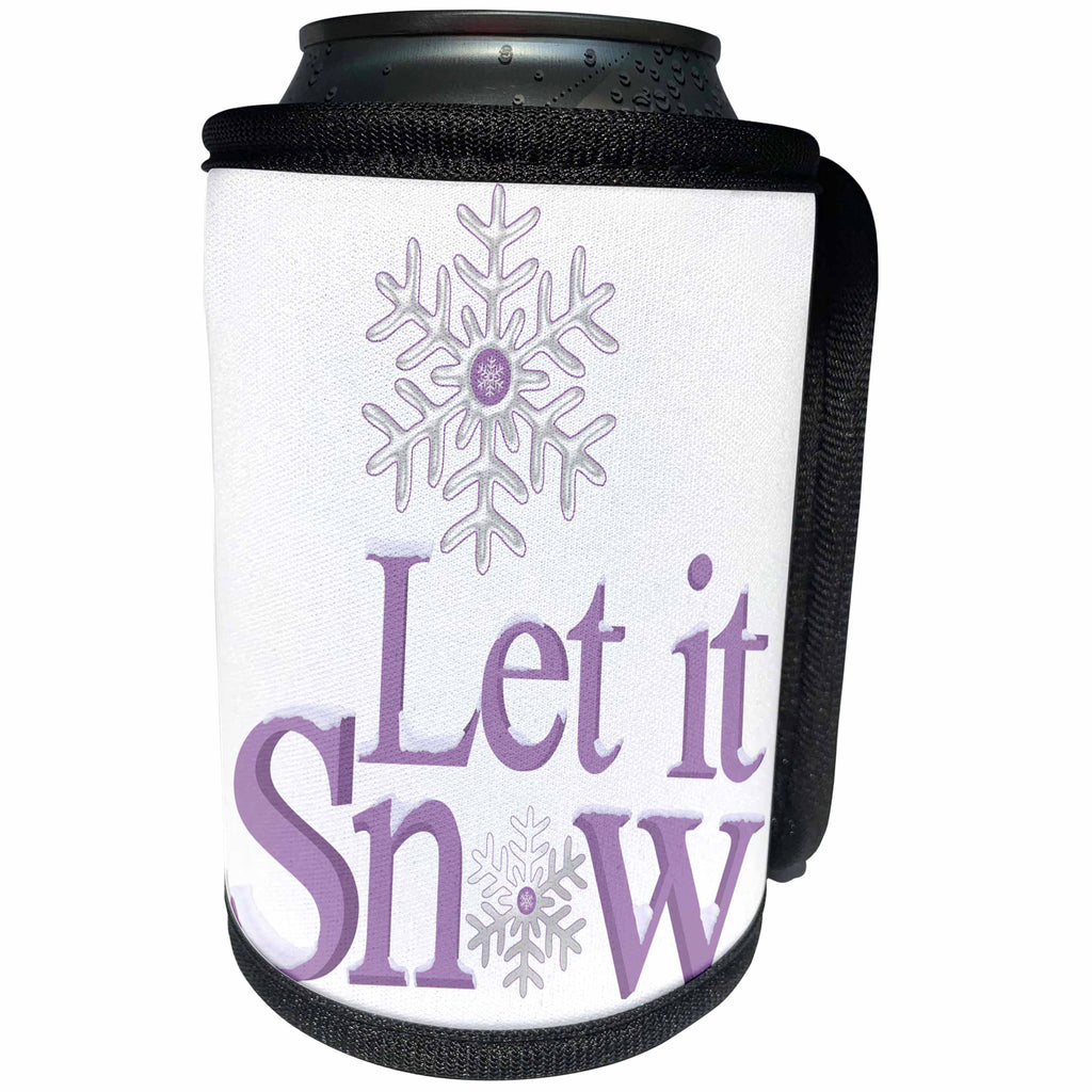 3dRose Anne Marie Baugh - Quotes - Let It Snow With A Pretty Snowflake In Purple and White Illustration - Can Cooler Bottle Wrap (cc_267688)