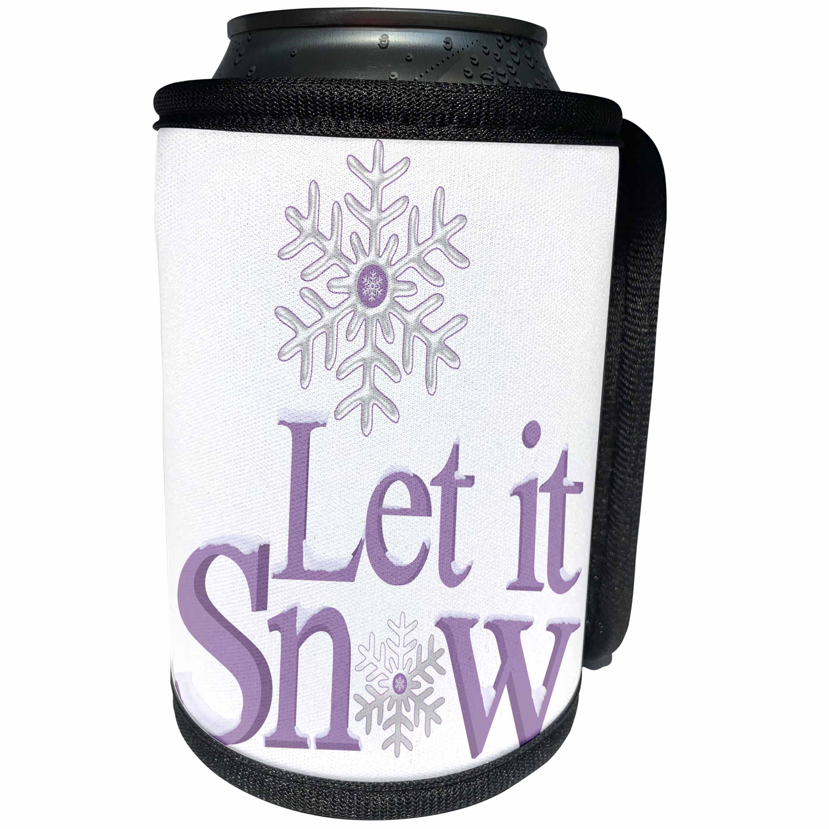 3dRose Anne Marie Baugh - Quotes - Let It Snow With A Pretty Snowflake In Purple and White Illustration - Can Cooler Bottle Wrap (cc_267688)