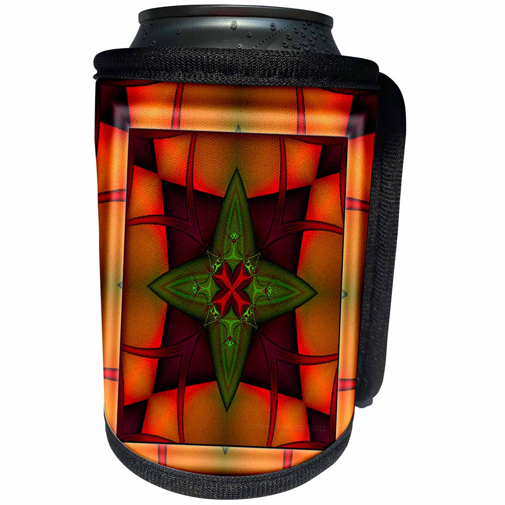 3dRose mimulux Psychedellic Art - MANDALA zen InnerBalance harmony red gold green orange peace energy glowing chakra meditation - Can Cooler Bottle Wrap (cc_26769)