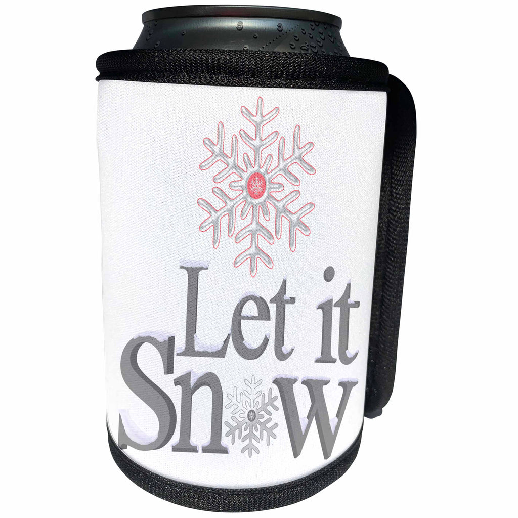 3dRose Anne Marie Baugh - Quotes - Let Is Snow With Two Snowflakes In Gray and Pink - Can Cooler Bottle Wrap (cc_267690)