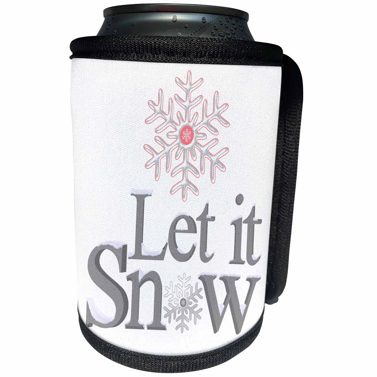 3dRose Anne Marie Baugh - Quotes - Let Is Snow With Two Snowflakes In Gray and Pink - Can Cooler Bottle Wrap (cc_267690)