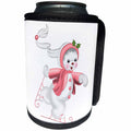 3dRose Anne Marie Baugh - Illustrations - Cute Pink and White Ice Skating Snowman Illustration - Can Cooler Bottle Wrap (cc_267691)