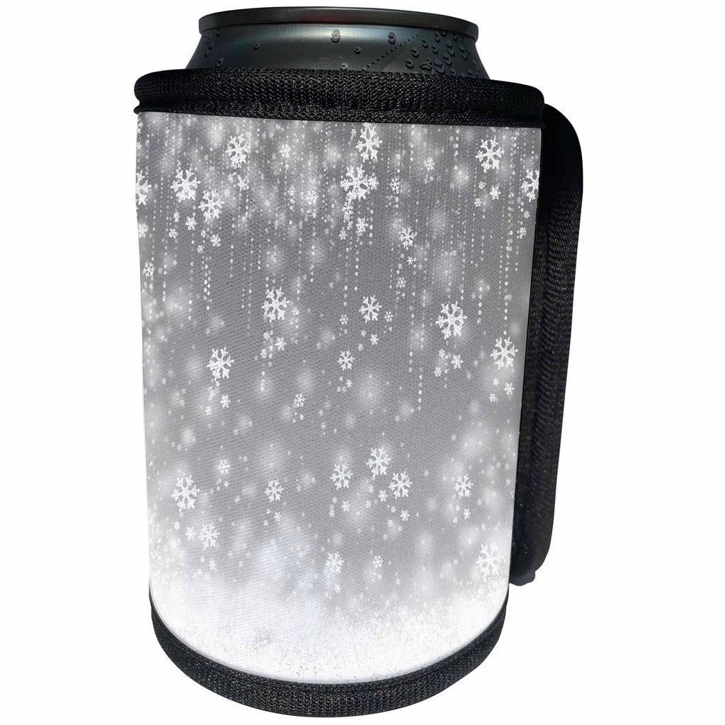 3dRose Anne Marie Baugh - Patterns - Pretty Falling Snowflakes On A Pretty Gray Background Pattern - Can Cooler Bottle Wrap (cc_267692)