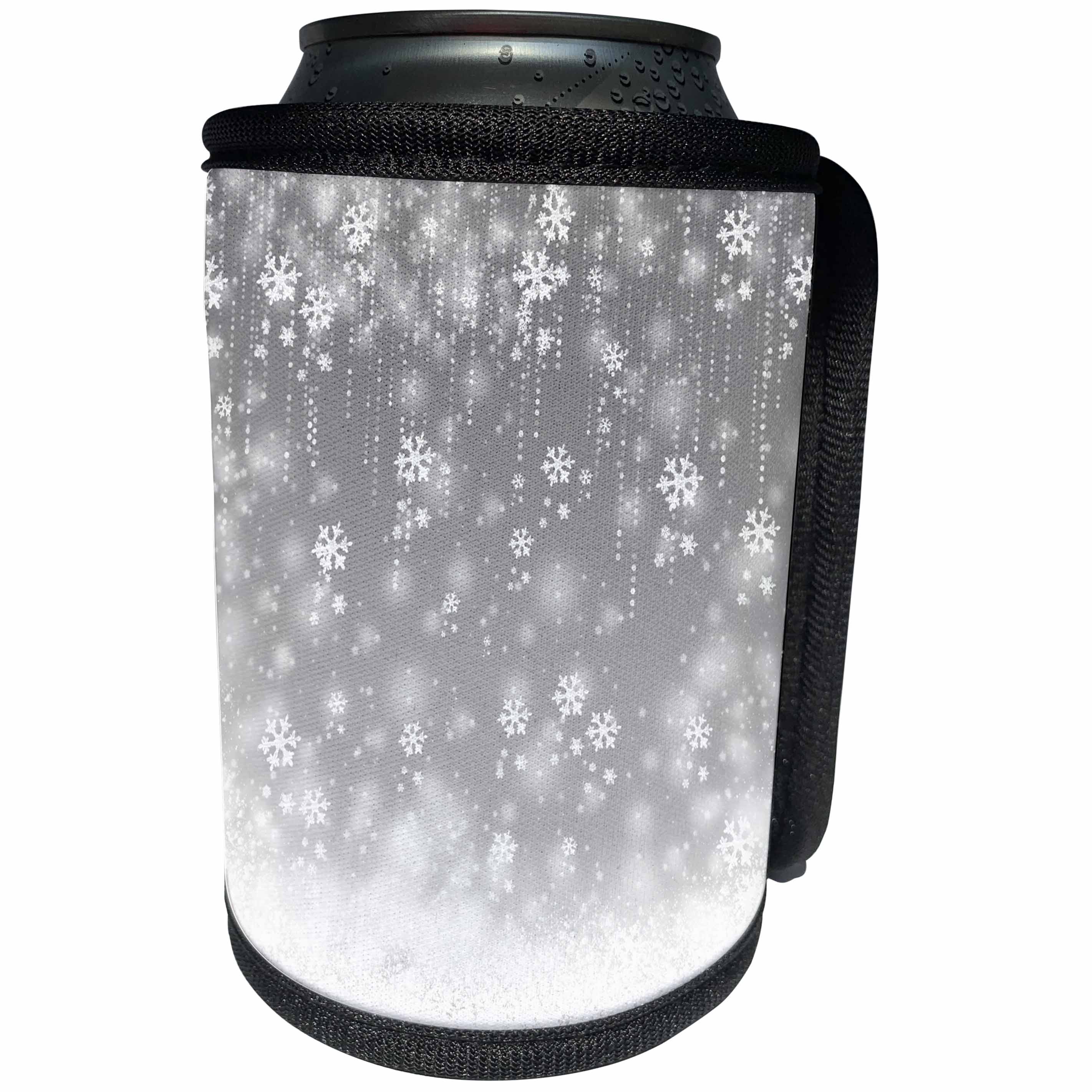3dRose Anne Marie Baugh - Patterns - Pretty Falling Snowflakes On A Pretty Gray Background Pattern - Can Cooler Bottle Wrap (cc_267692)