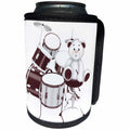 3dRose Anne Marie Baugh - Illustrations - Cute Brown and White Bear With A Set of Drums Illustration - Can Cooler Bottle Wrap (cc_267698)