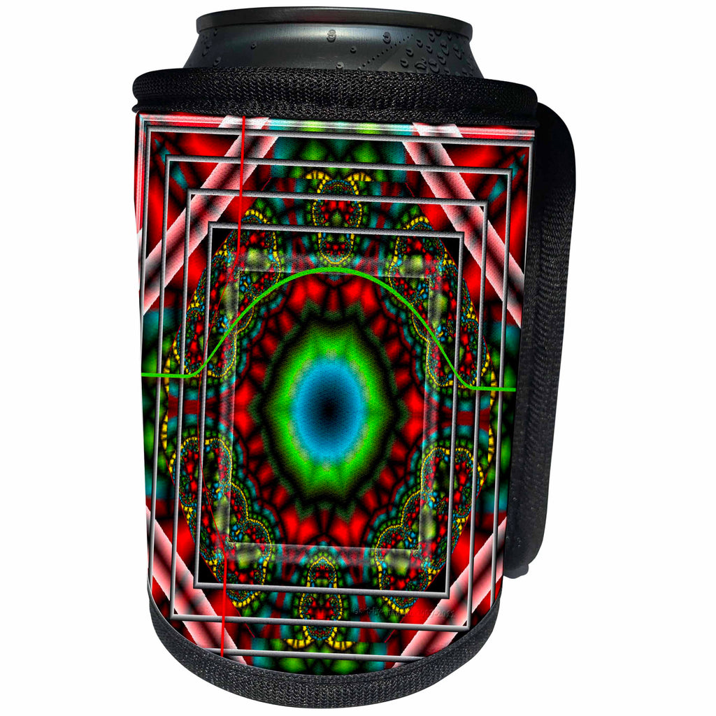 3dRose mimulux Psychedellic Art - MANDALA zen InnerBalance harmony red green peace energy glowing chakra meditation NewAge - Can Cooler Bottle Wrap (cc_26770)