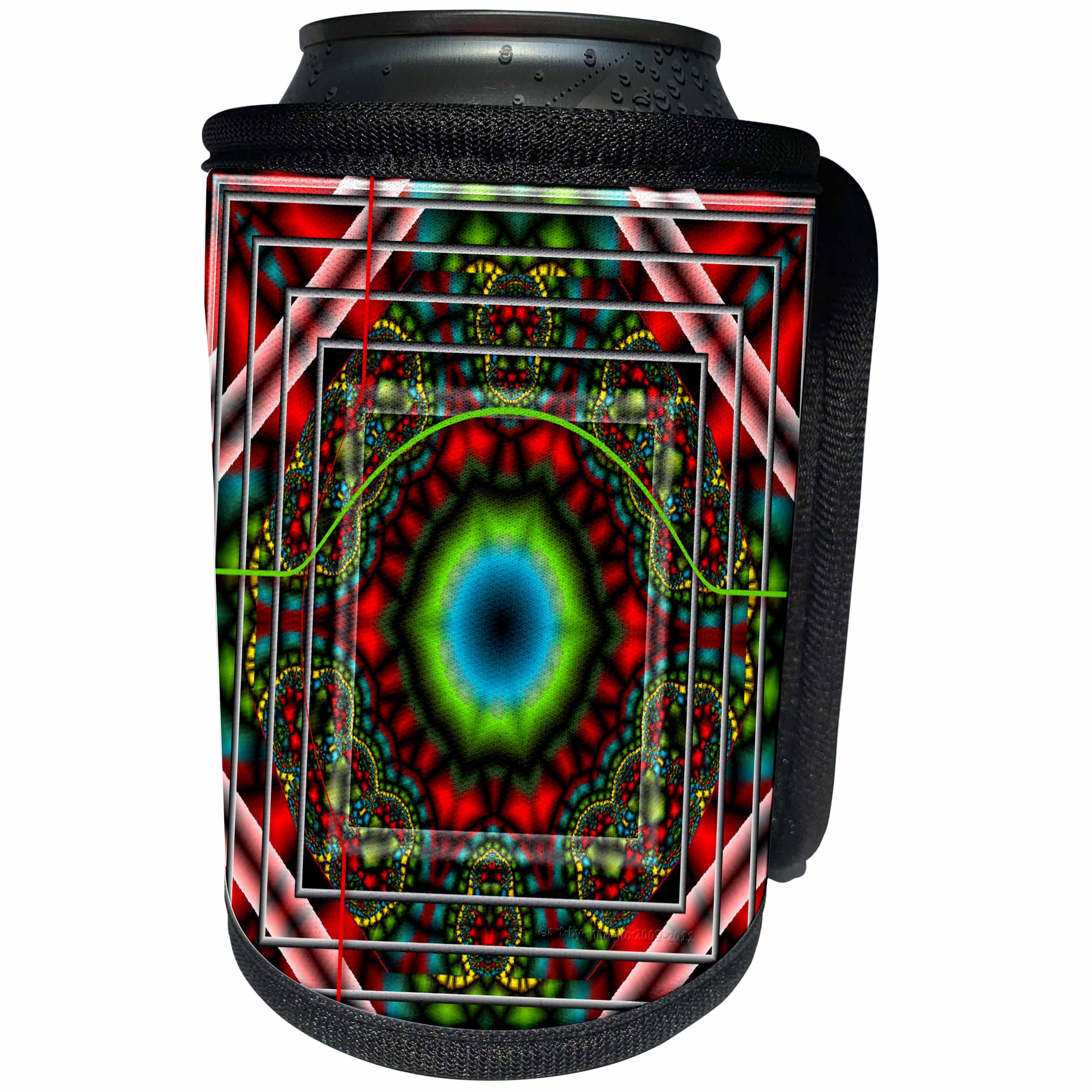3dRose mimulux Psychedellic Art - MANDALA zen InnerBalance harmony red green peace energy glowing chakra meditation NewAge - Can Cooler Bottle Wrap (cc_26770)