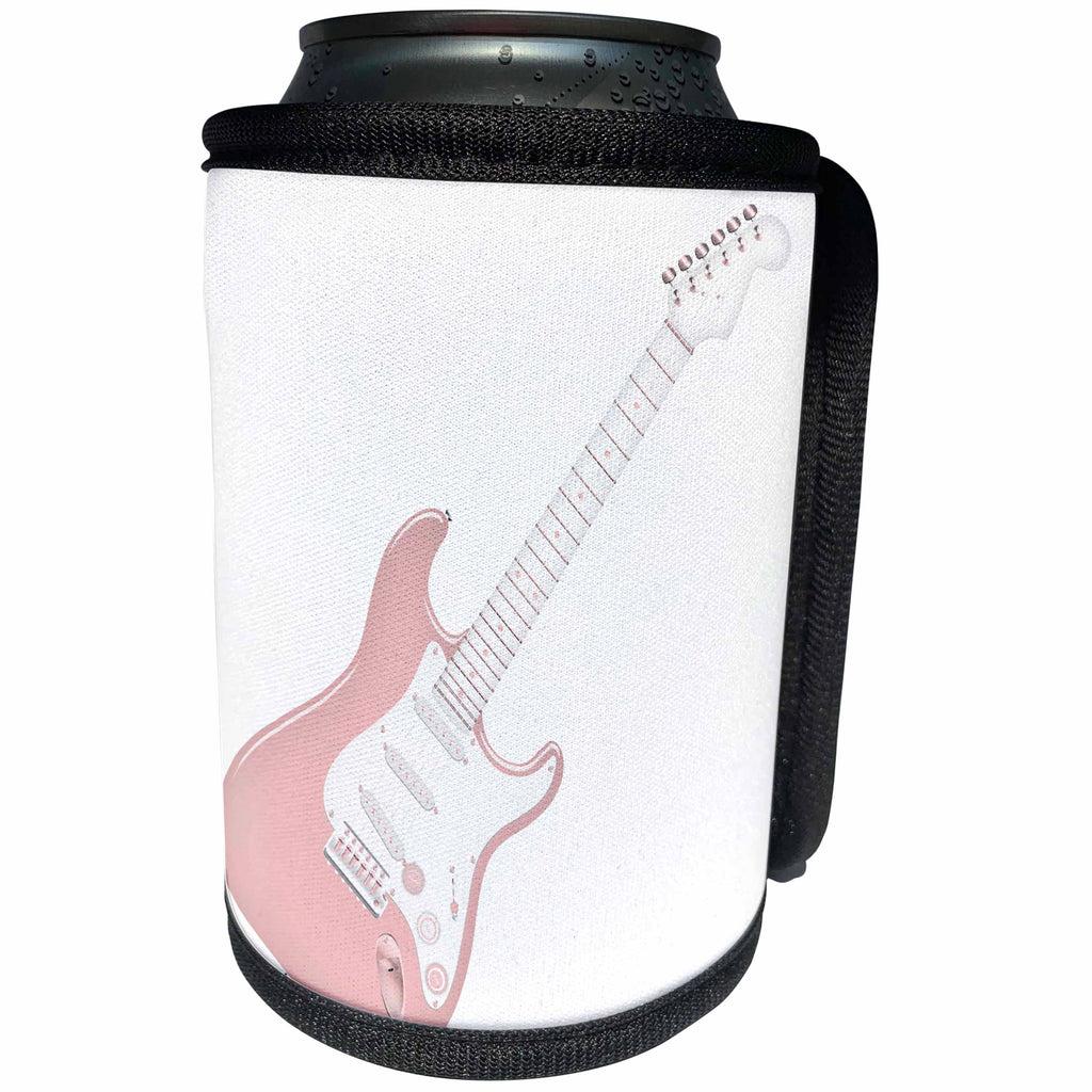 3dRose Anne Marie Baugh - Illustrations - Pink and White Guitar Illustration - Can Cooler Bottle Wrap (cc_267702)