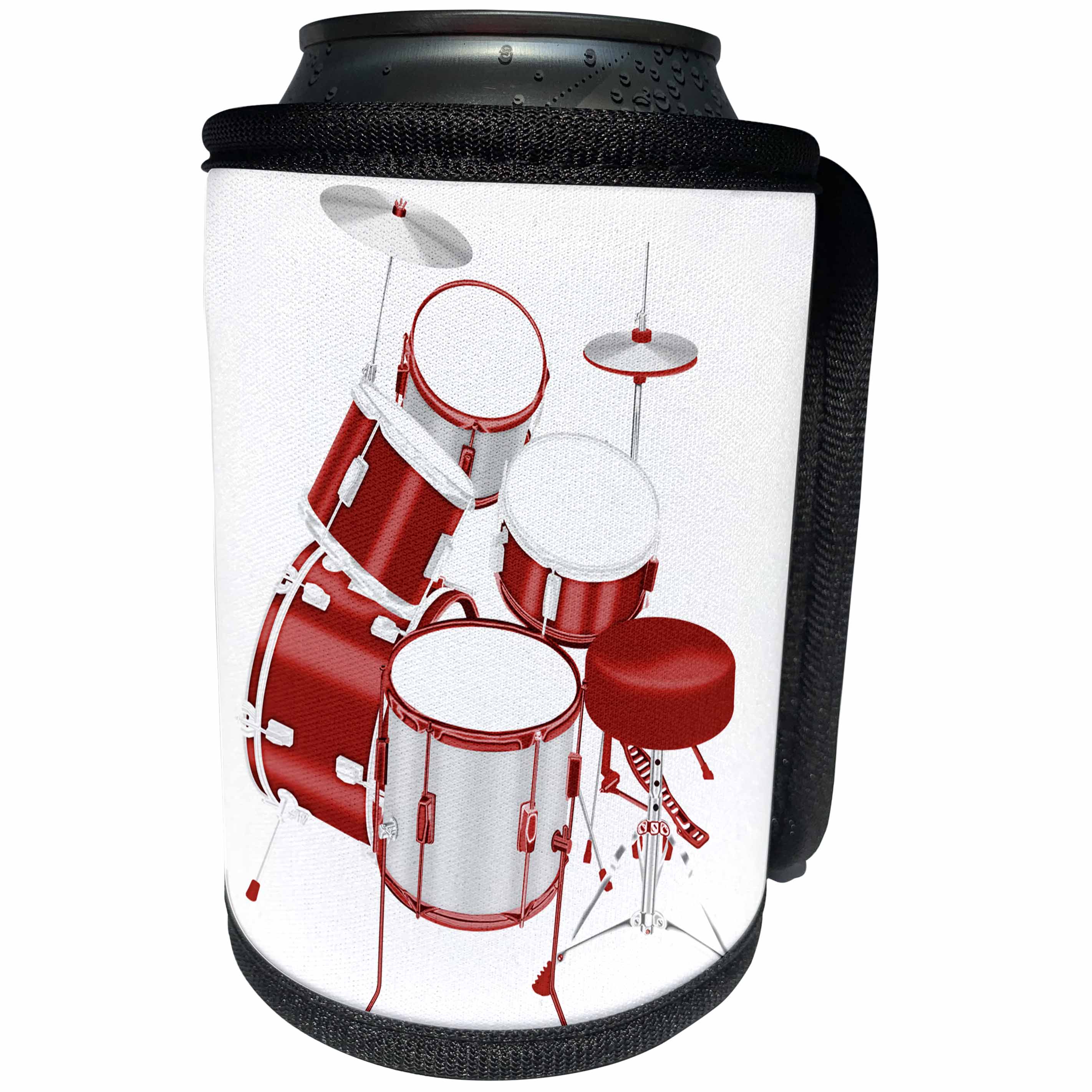 3dRose Anne Marie Baugh - Illustrations - Red and White Set Of Drums Illustration - Can Cooler Bottle Wrap (cc_267703)
