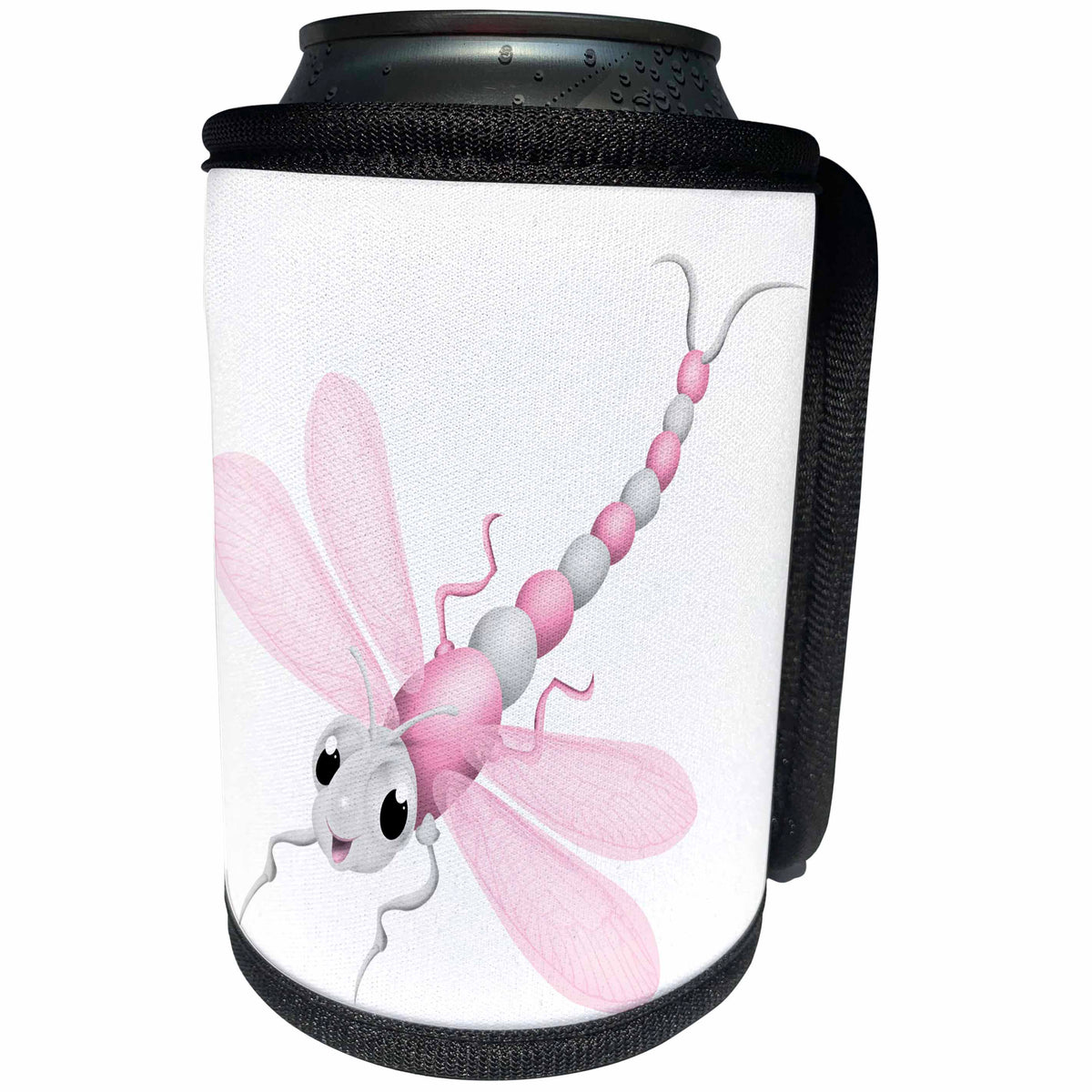 3dRose Anne Marie Baugh - Illustrations - Cute Pink and Gray Dragonfly Illustration - Can Cooler Bottle Wrap (cc_267705)