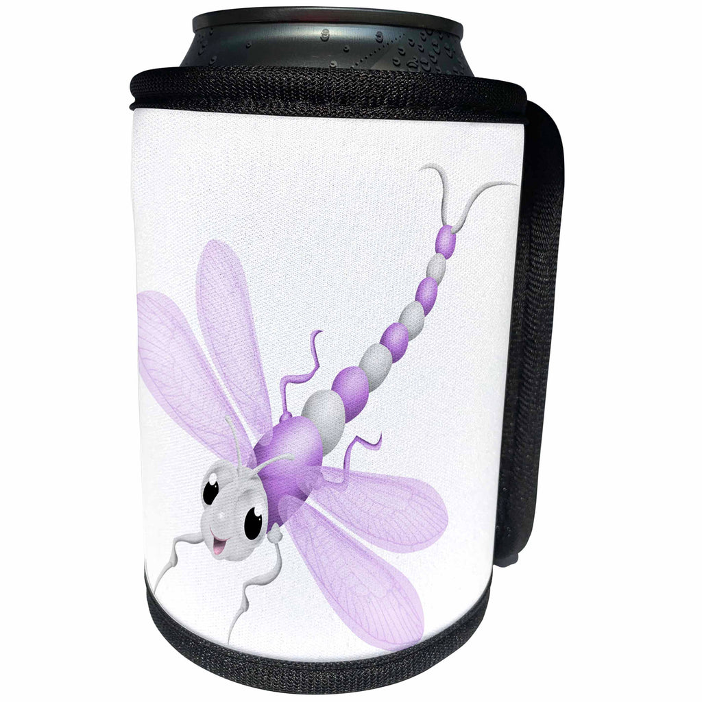 3dRose Anne Marie Baugh - Illustrations - Cute Purple and Gray Dragonfly Illustration - Can Cooler Bottle Wrap (cc_267706)