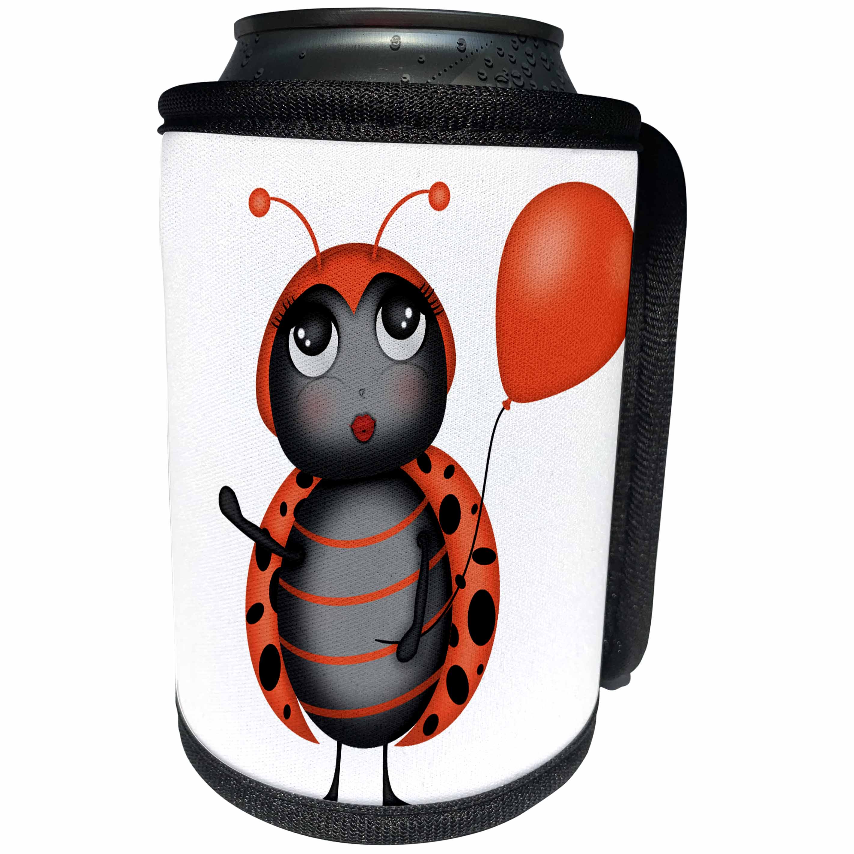 3dRose Anne Marie Baugh - Illustrations - Cute Flirty Orange and Black Lady Bug With A Balloon Illustration - Can Cooler Bottle Wrap (cc_267709)