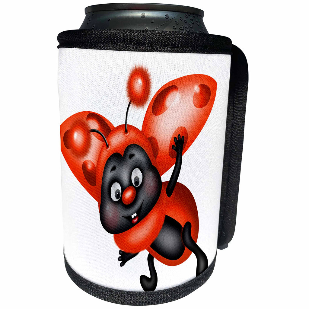 3dRose Anne Marie Baugh - Illustrations - Happy Face Orange and Black Ladybug Illustration - Can Cooler Bottle Wrap (cc_267714)