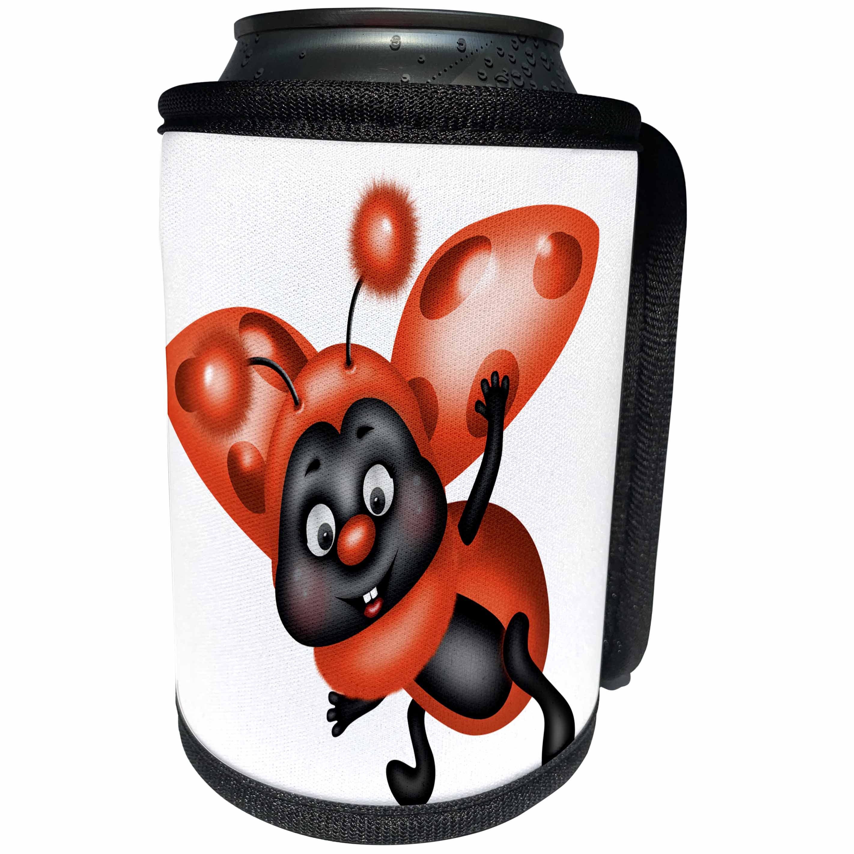 3dRose Anne Marie Baugh - Illustrations - Happy Face Orange and Black Ladybug Illustration - Can Cooler Bottle Wrap (cc_267714)