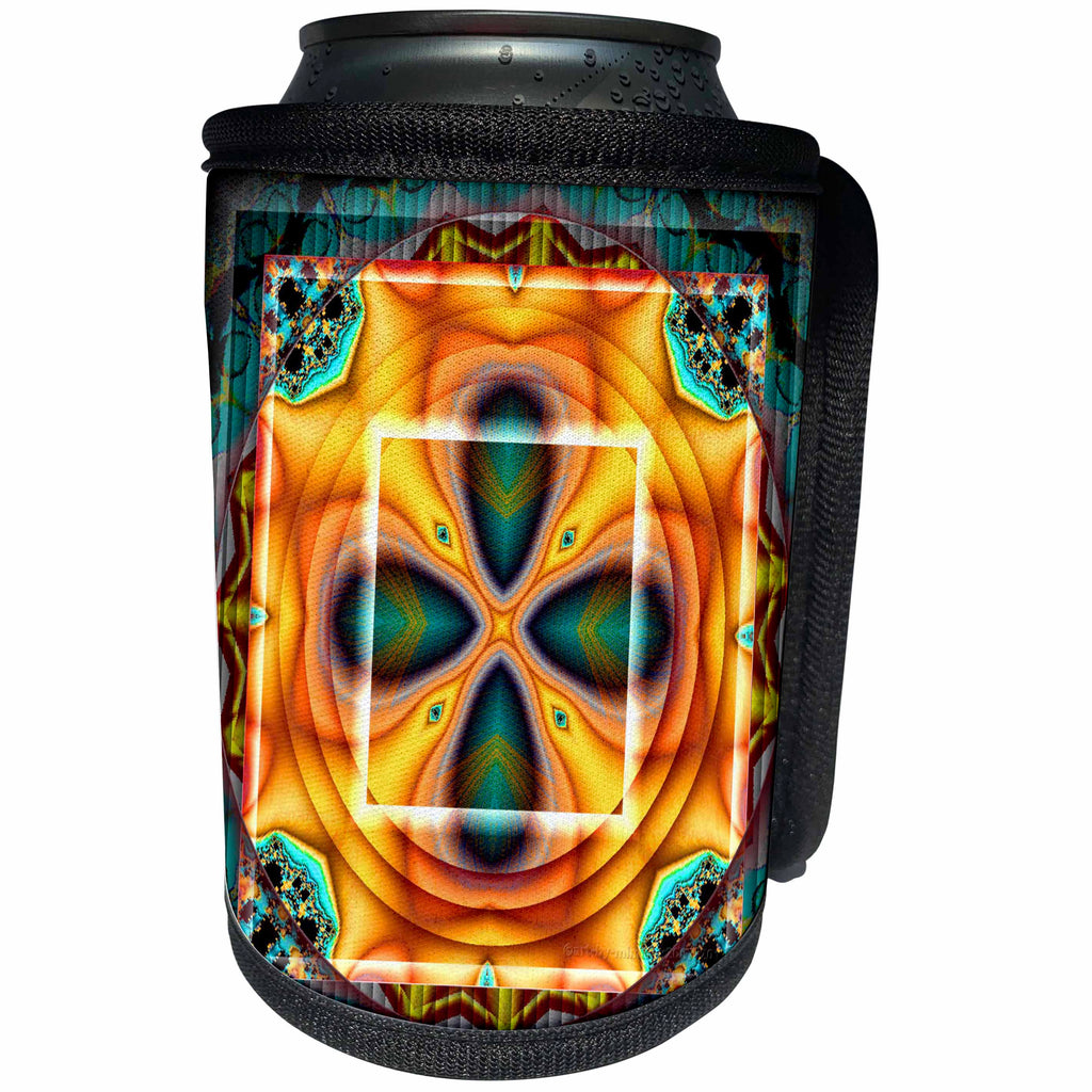 3dRose mimulux Psychedellic Art - MANDALA zen InnerBalance harmony gold grey green peace energy glowing chakra meditation NewAge - Can Cooler Bottle Wrap (cc_26772)