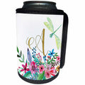 3dRose Anne Marie Baugh - Monograms - Pretty Watercolor Floral Green Dragonfly, Gold Monogram A Design - Can Cooler Bottle Wrap (cc_267730)