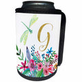 3dRose Anne Marie Baugh - Monograms - Pretty Watercolor Floral, Green Dragonfly, Gold Monogram G Design - Can Cooler Bottle Wrap (cc_267733)