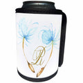 3dRose Anne Marie Baugh - Monograms - Pretty Watercolor Blue Dandelion Wishes, Gold Monogram R Design - Can Cooler Bottle Wrap (cc_267737)