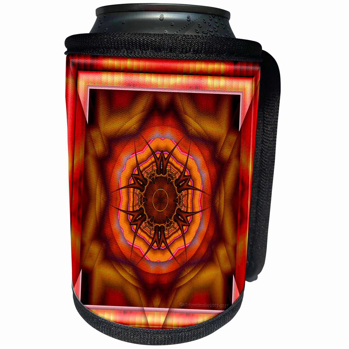 3dRose mimulux Psychedellic Art - MANDALA meditation harmony InnerPeace red pink gold zen joy chakra energy glowing NewAge - Can Cooler Bottle Wrap (cc_26775)
