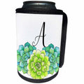 3dRose Anne Marie Baugh - Monograms - Pretty Watercolor Green Succulent Flowers Monogram A - Can Cooler Bottle Wrap (cc_267750)