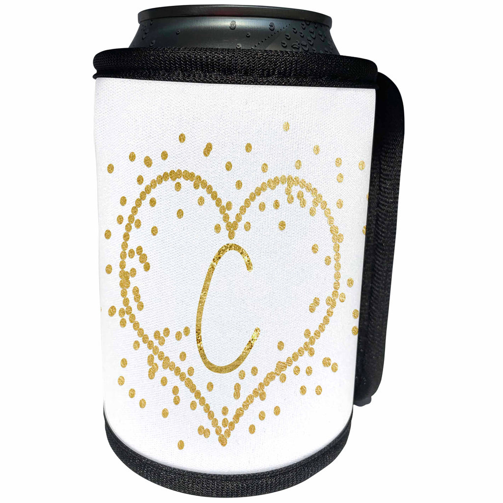 3dRose Anne Marie Baugh - Monograms - Glam Digital Printed Gold Confetti Heart Monogram C - Can Cooler Bottle Wrap (cc_267757)