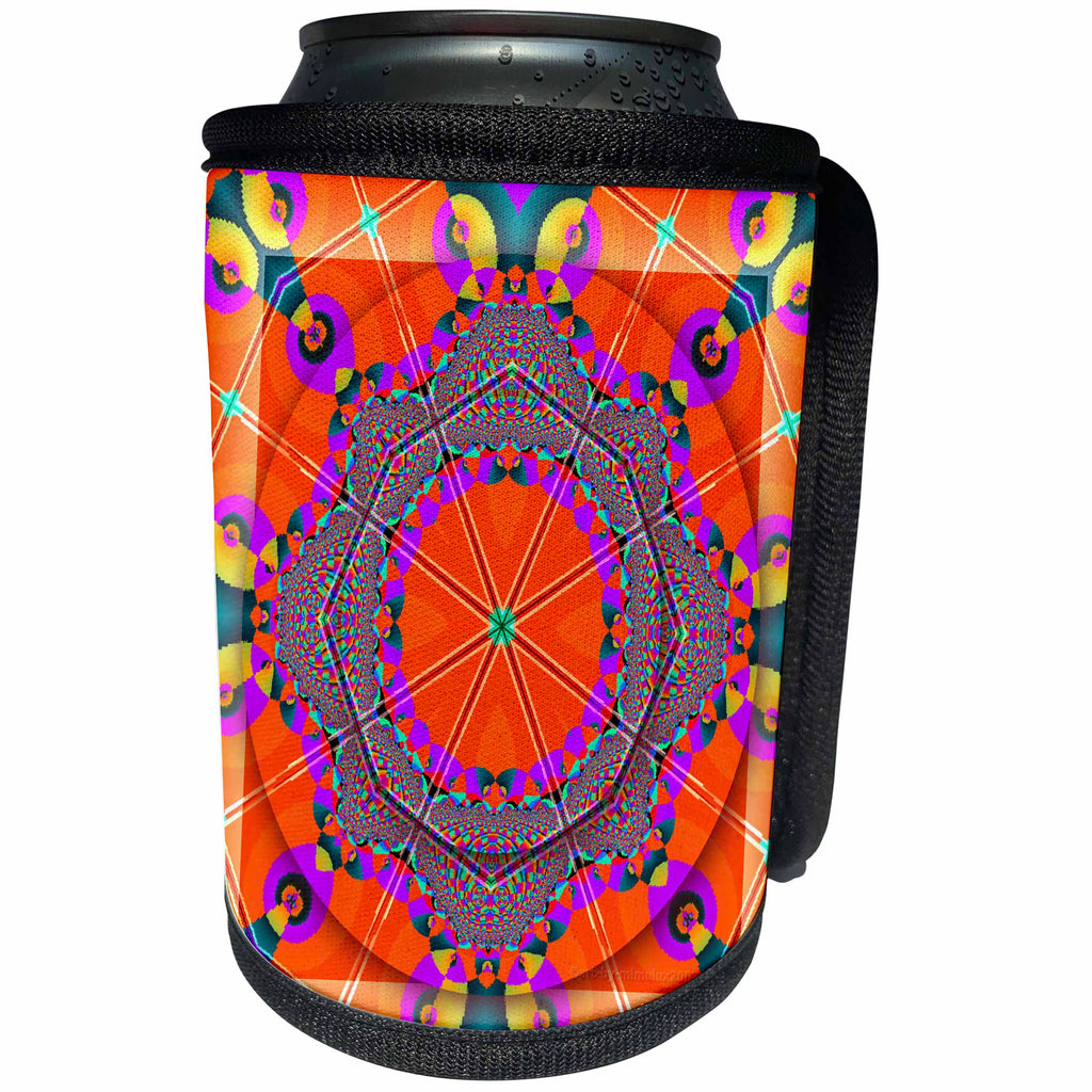 3dRose mimulux Psychedellic Art - MANDALA meditation harmony InnerPeace red purple yellow blue gold zen joy chakra energy glowing - Can Cooler Bottle Wrap (cc_26776)