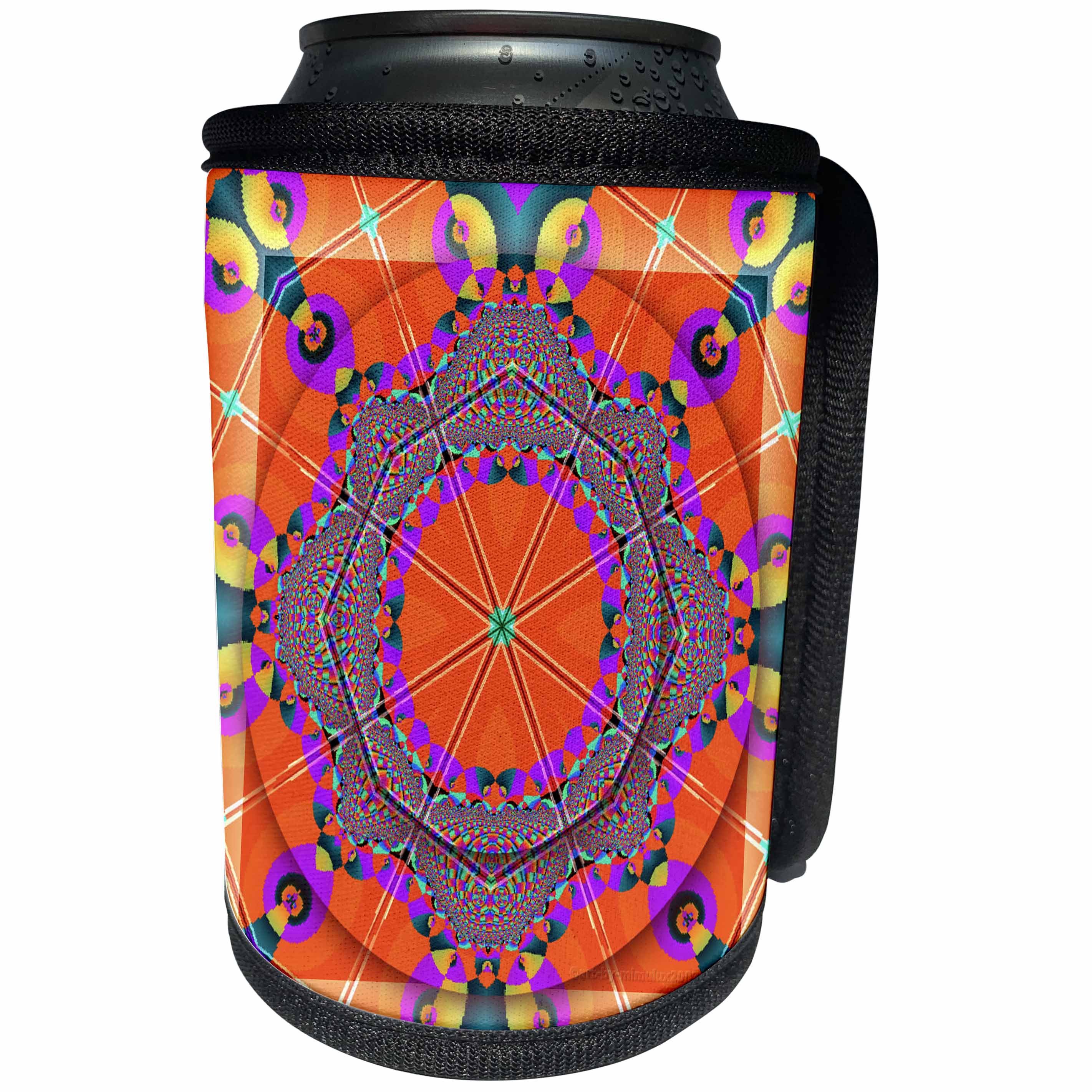 3dRose mimulux Psychedellic Art - MANDALA meditation harmony InnerPeace red purple yellow blue gold zen joy chakra energy glowing - Can Cooler Bottle Wrap (cc_26776)