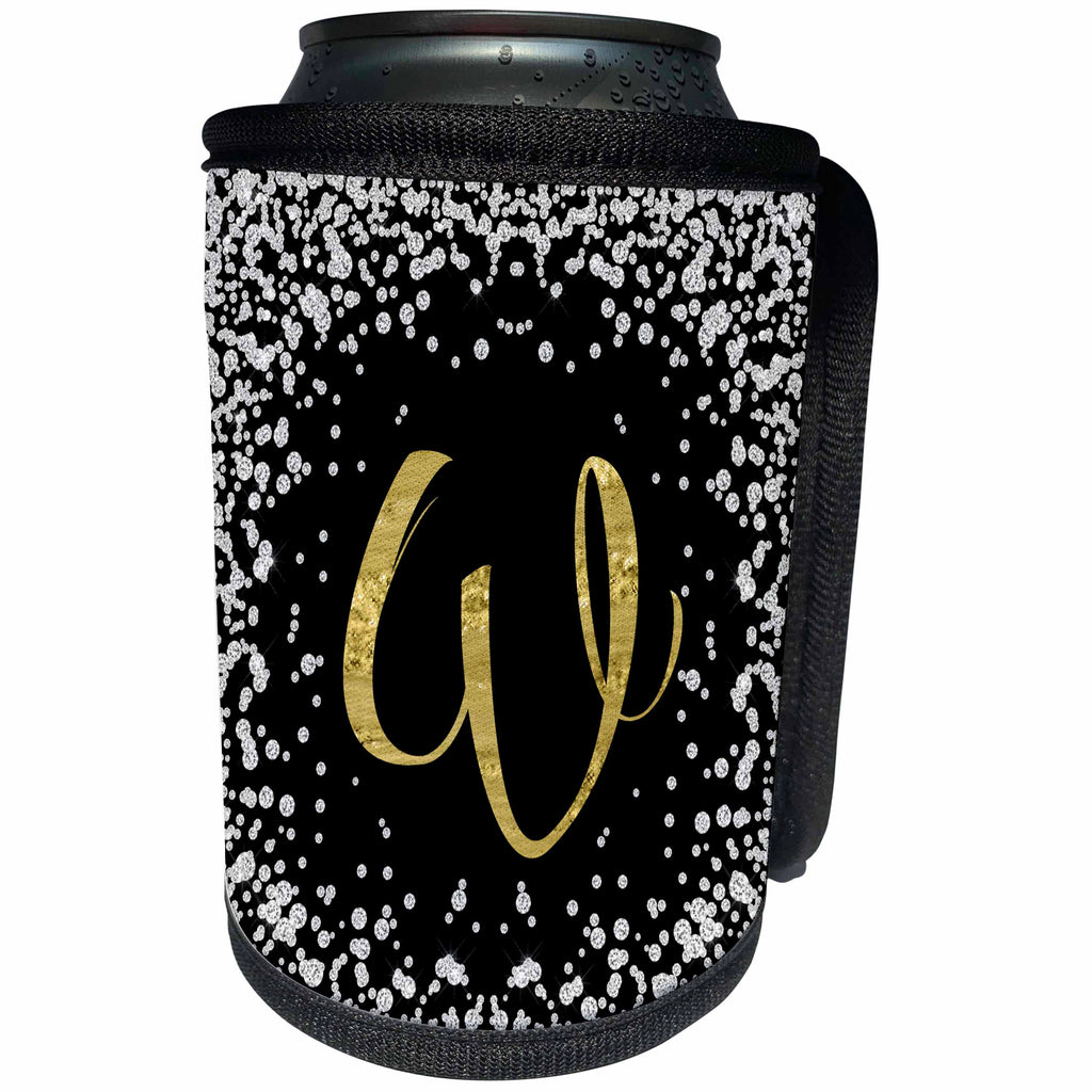 3dRose Anne Marie Baugh - Monograms - Glam Digital Diamonds Printed Gold Monogram W - Can Cooler Bottle Wrap (cc_267761)