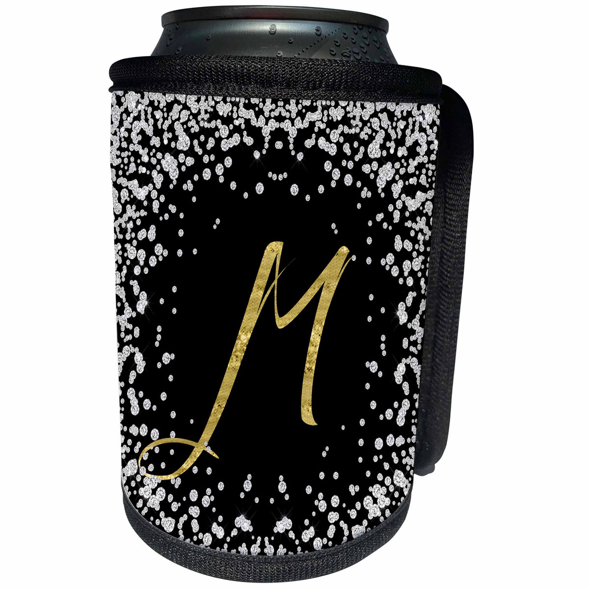 3dRose Anne Marie Baugh - Monograms - Glam Digital Diamonds Printed Gold Monogram M - Can Cooler Bottle Wrap (cc_267762)