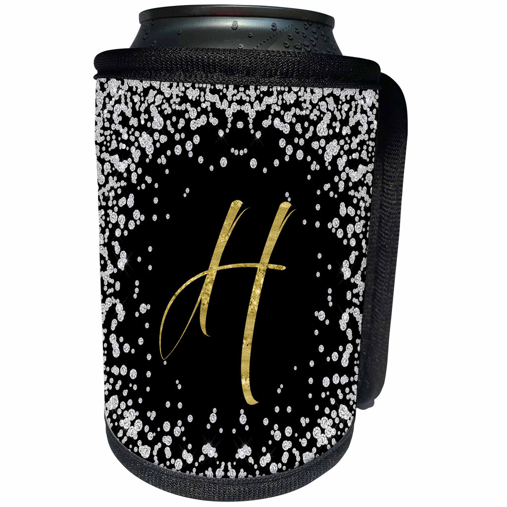 3dRose Anne Marie Baugh - Monograms - Glam Digital Diamonds Printed Gold Monogram H - Can Cooler Bottle Wrap (cc_267763)